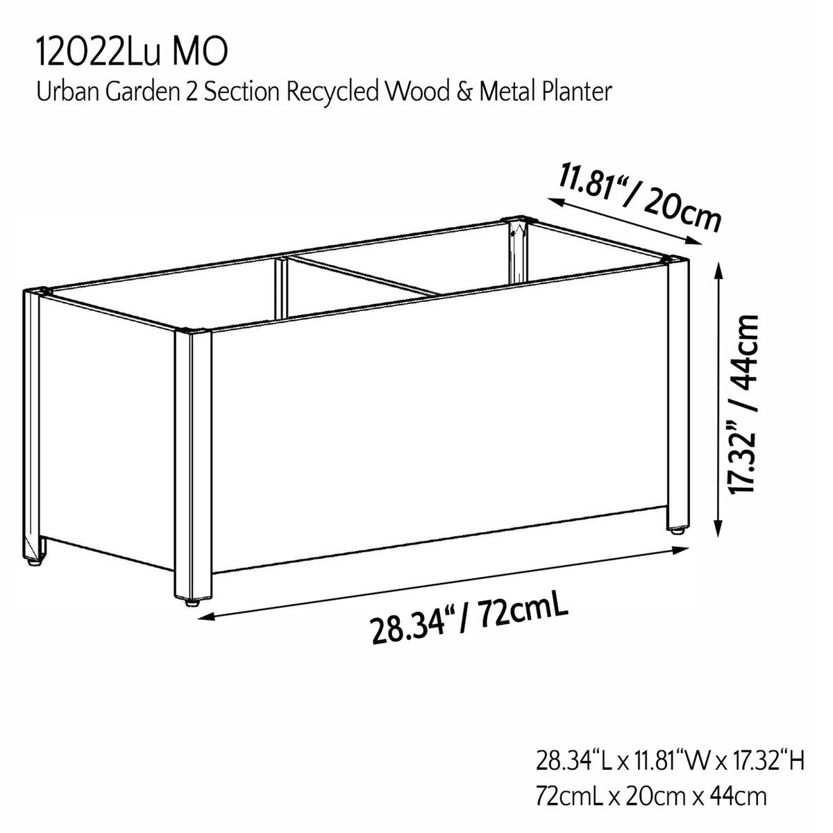 Urban Garden Planter, Recycled Wood and Metal, 2 Sections