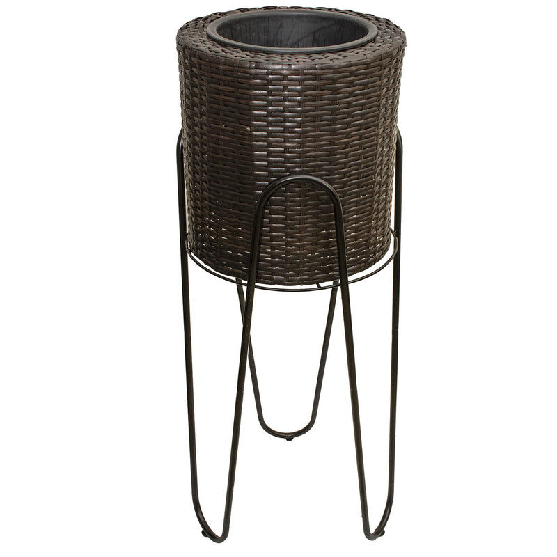 Wicker Planter w/Metal Stand 14" Resin Wicker Planter with Tall Metal Stand