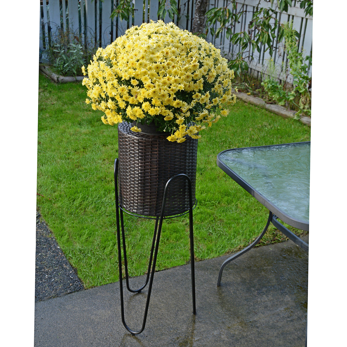 Wicker Planter w/Metal Stand 14" Resin Wicker Planter with Tall Metal Stand