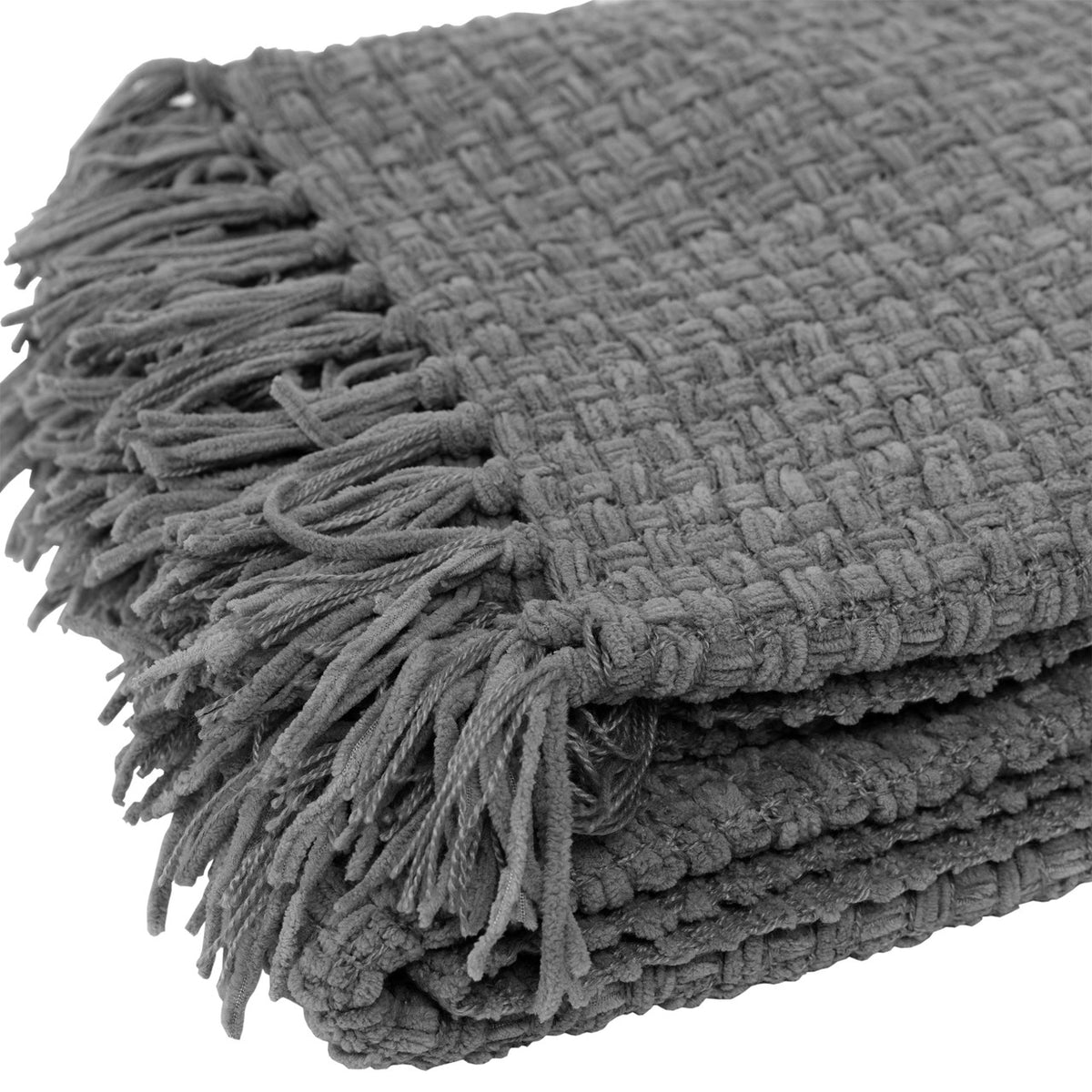 FABSTYLES THROW BLANKET Chenille Basket Weave 31638 CHARCOAL 50x60