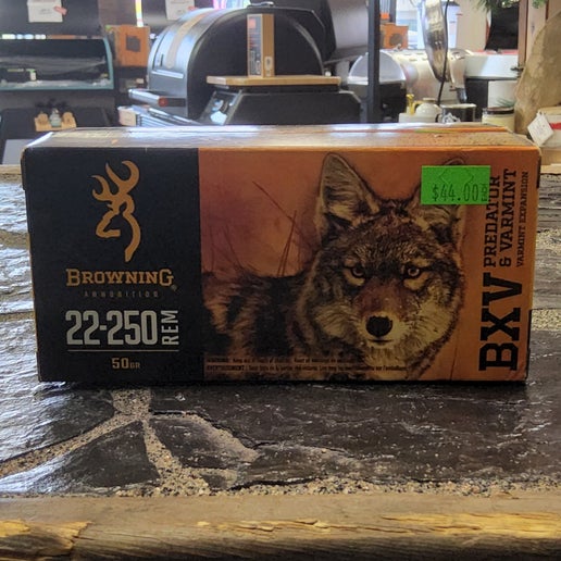 AM 110-512 Browning CF Ammo 22-250 Rem 50gr BXV PREDITOR AND VARMNINT #B192322250