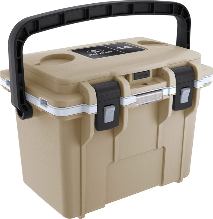 PELICAN -14QT Personal Cooler - Tan and White